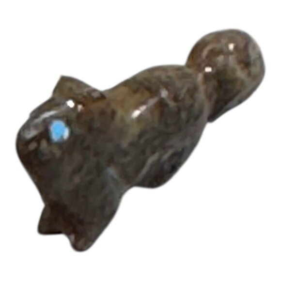 Vintage Zuni Fetish Beaver Picasso Marble Hand-Carved Turquoise Blue Inlay Eyes - Picture 1 of 8
